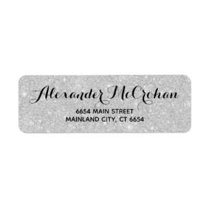 Faux Silver Glitter Foil Return-adres Etiket