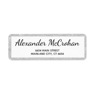 Faux Silver Glitter Foil Return-adres Etiket
