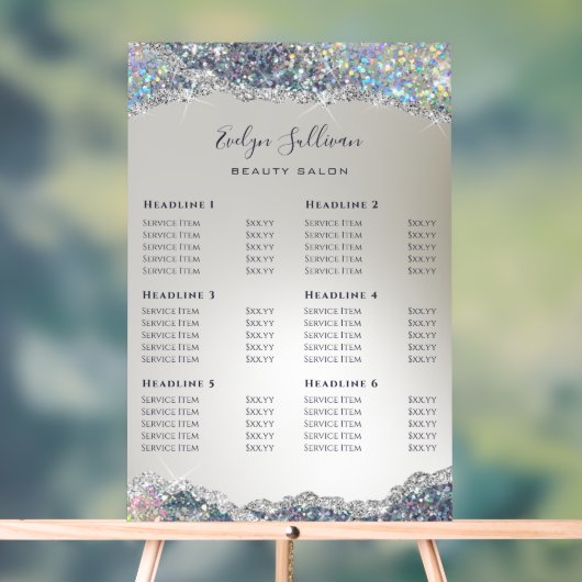 Faux Silver Glitter Folie prijslijst Acryl Bord (Neutraal)