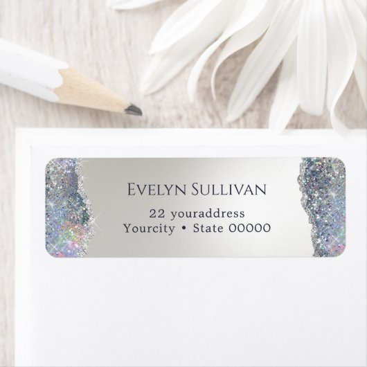 Faux Silver Glitter Folie Retouradres Label (Insitu)