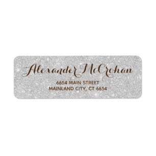Faux Silver Glitter Folie Return Address Etiket