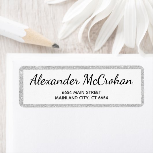 Faux Silver Glitter Folie Return Address Etiket (Insitu)