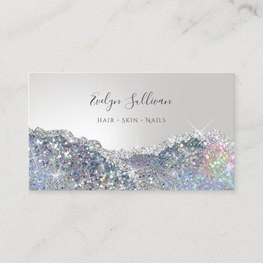 Faux silver glitter folie visitekaartje (Voorkant)