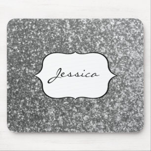 Faux Silver Glitter Glamor Girly Glam Name Muismat