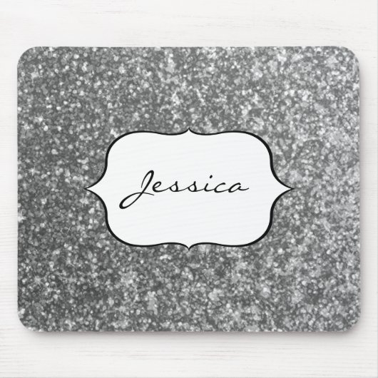 Faux Silver Glitter Glamor Girly Glam Name Muismat (Voorkant)