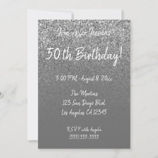 Faux Silver Glitter Gray Ombre 50th Birthday Kaart (Voorkant)