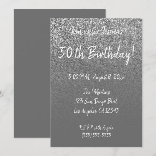 Faux Silver Glitter Gray Ombre 50th Birthday Kaart (Voorkant / Achterkant)