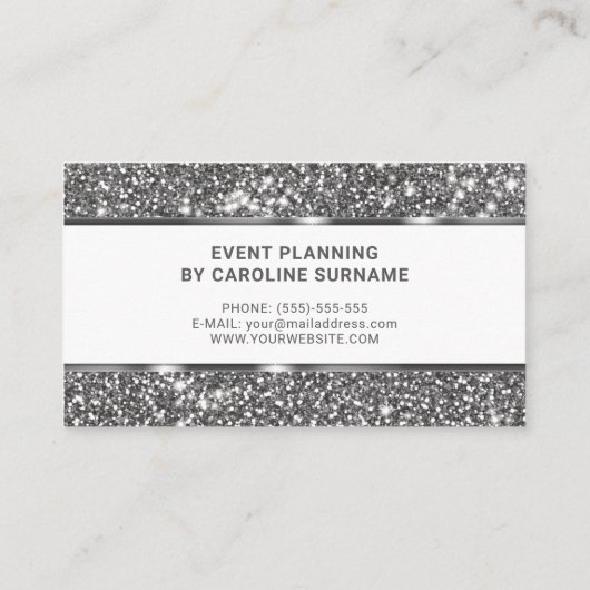 Faux Silver Glitter Grijs Glitter Event Planner Visitekaartje (Achterkant)