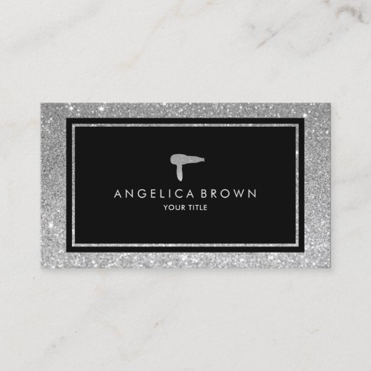 Faux Silver Glitter Hair Dryer Visitekaartje (Voorkant)