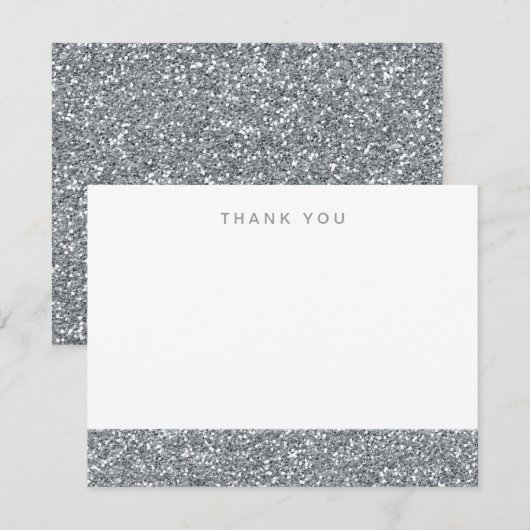 Faux Silver Glitter Hartelijk dank Notitiekaartje (Voorkant / Achterkant)
