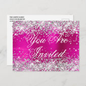 Faux Silver Glitter Hot Pink Birthday Uitnodiging (Voorkant / Achterkant)