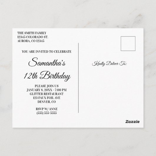 Faux Silver Glitter Hot Pink Birthday Uitnodiging (Achterkant)