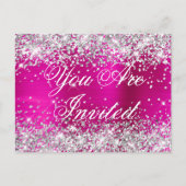 Faux Silver Glitter Hot Pink Birthday Uitnodiging (Voorkant)
