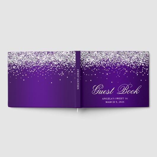 Faux Silver Glitter Indigo Paarse Ombre Sweet 16 Gastenboek (Volledig)