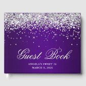 Faux Silver Glitter Indigo Paarse Ombre Sweet 16 Gastenboek (Voorkant)