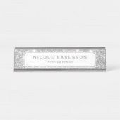 Faux Silver Glitter Lux Bord van gepersonaliseerde Bureau Naambordje (Voorkant)