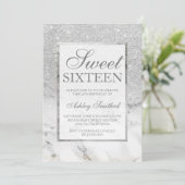 Faux Silver glitter marble elegant chic Sweet 16 Kaart (Staand voorkant)