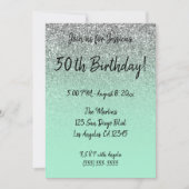 Faux Silver Glitter Mint Green Ombre 50th Birthday Kaart (Voorkant)