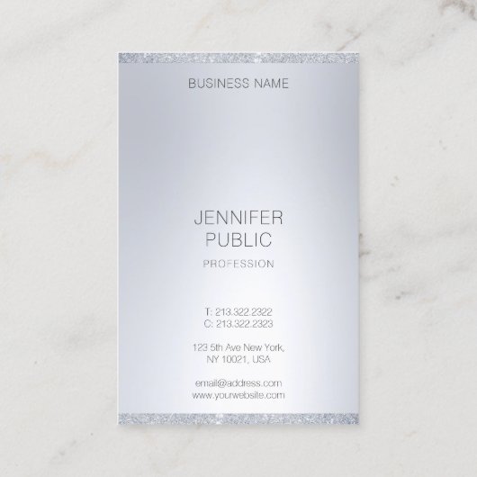 Faux Silver Glitter Modern Minimalistische Sjabloo Visitekaartje (Achterkant)