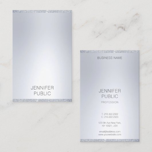 Faux Silver Glitter Modern Minimalistische Sjabloo Visitekaartje (Voorkant / Achterkant)