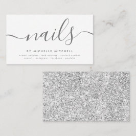 Faux Silver Glitter Nail Technicus White  Visitekaartje