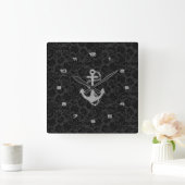 Faux Silver Glitter Nautical Anchor Vierkante Klok (Huis)