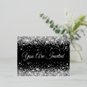 Faux Silver Glitter op Black 40th Birthday Folie Uitnodiging Briefkaart (Staand Voorkant)