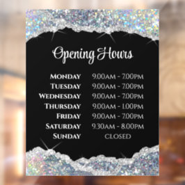 Faux Silver Glitter-openingstijden Venster Cling Raamsticker