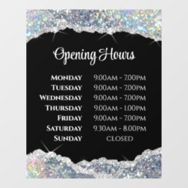 Faux Silver Glitter-openingstijden Venster Cling Raamsticker