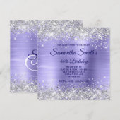 Faux Silver Glitter Periwinkle Folie 40th Birthday Kaart (Voorkant / Achterkant)