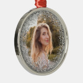 Faux Silver Glitter Photo Metalen Ornament (Rechts)