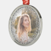 Faux Silver Glitter Photo Metalen Ornament (Links)