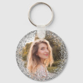 Faux Silver Glitter Photo Sleutelhanger (Voorkant)