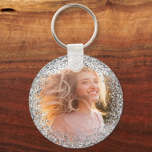 Faux Silver Glitter Photo Sleutelhanger (Achterkant)
