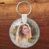 Faux Silver Glitter Photo Sleutelhanger (Voorkant)