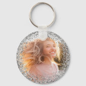 Faux Silver Glitter Photo Sleutelhanger (Achterkant)