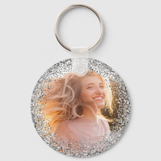 Faux Silver Glitter Photo Sleutelhanger (Achterkant)