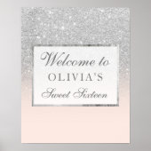 Faux silver glitter pink elegant chic Sweet 16 Poster (Voorkant)