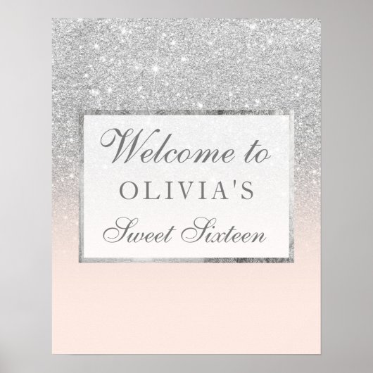 Faux silver glitter pink elegant chic Sweet 16 Poster (Voorkant)