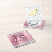 Faux Silver Glitter Pink Folie 40e verjaardag Kartonnen Onderzetters (Insitu)