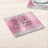 Faux Silver Glitter Pink Folie 40e verjaardag Kartonnen Onderzetters (Schuin)