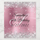 Faux Silver Glitter Pink Folie 40e verjaardag Wijn Etiket (Enkel label)
