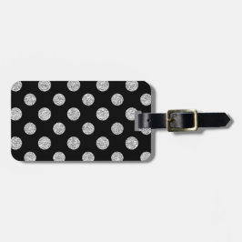 Faux Silver Glitter Polka Dots Pattern on Black Bagagelabel