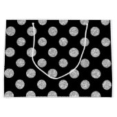 Faux Silver Glitter Polka Dots Pattern on Black Large Cadeautasje (Voorkant)