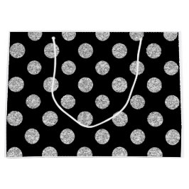 Faux Silver Glitter Polka Dots Pattern on Black Large Cadeautasje