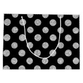 Faux Silver Glitter Polka Dots Pattern on Black Large Cadeautasje (Achterkant)
