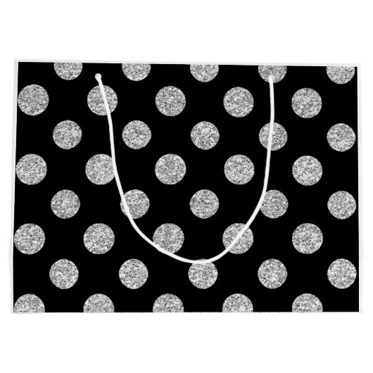 Faux Silver Glitter Polka Dots Pattern on Black Large Cadeautasje (Achterkant)