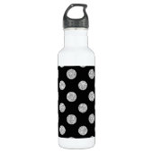 Faux Silver Glitter Polka Dots Pattern on Black Waterfles (Voorkant)