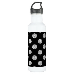 Faux Silver Glitter Polka Dots Pattern on Black Waterfles