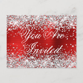 Faux Silver Glitter Red Folie Sweet Sixteen Briefkaart